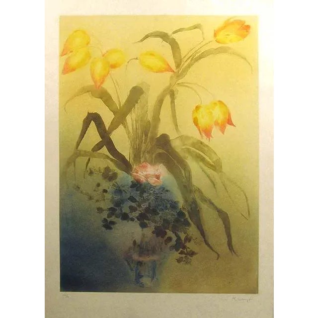 Late 20th Century "Les Tulipes" Floral Etching by Kaiko Moti For Sale