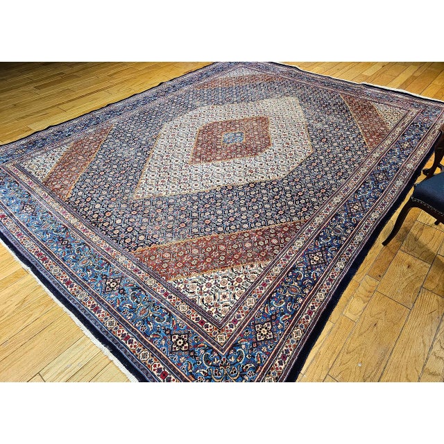 1900 - 1909 Antique Persian Tabriz Mahi Rug, Hand-Knotted Wool, Herati Geometric Pattern, Ivory & Navy, 10x13 For Sale - Image 5 of 18