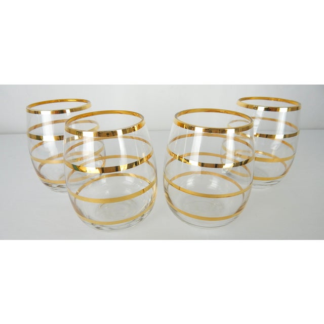 Glass Vintage Striped Gold Lowballs- Set of 4 For Sale - Image 7 of 11