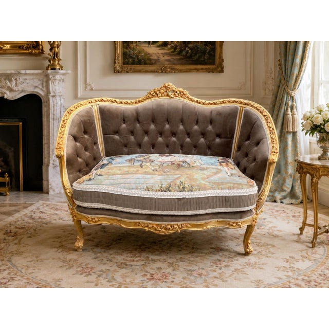 This elegant French Corbeille settee dates to the 1950s and is a refined example of the Louis XVI Revival style. Crafted...