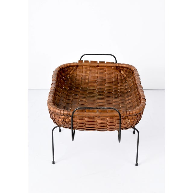 Wood Mid-Century Italian Chestnut, Wood Metal & Brass Magazine Rack, 1960s For Sale - Image 7 of 17