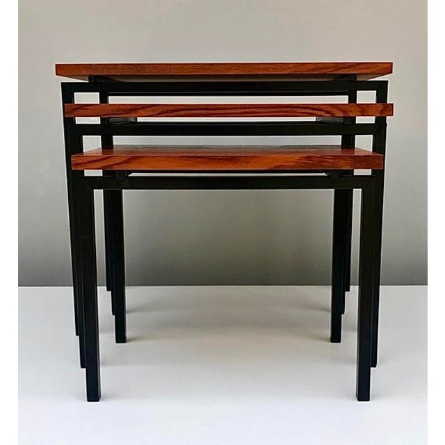 1950s Nesting Tables in Teak and Black Iron by Cees Braakman for Pastoe, 1950s, Set of 3 For Sale - Image 5 of 13