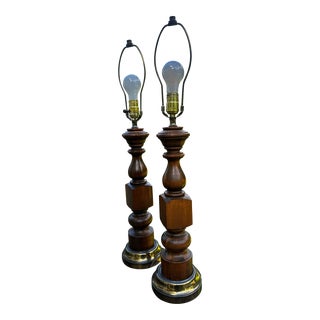 Pair of Mid-Century Modern Turned Wood Baluster Table Lamps For Sale