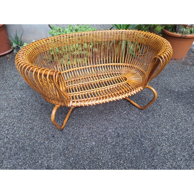 Mid-Century Modern Large Vintage Rattan Armchair, 1950s For Sale - Image 3 of 15