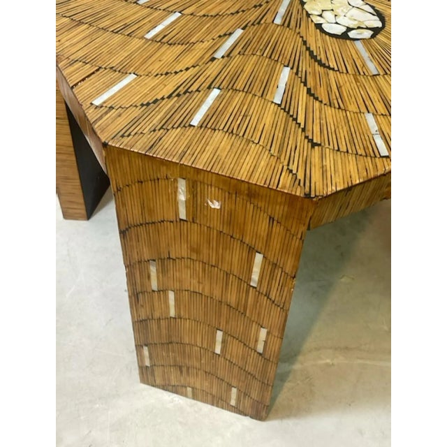 1970s Wood Table With Inlaid Mother of Pearl Designs For Sale - Image 9 of 10