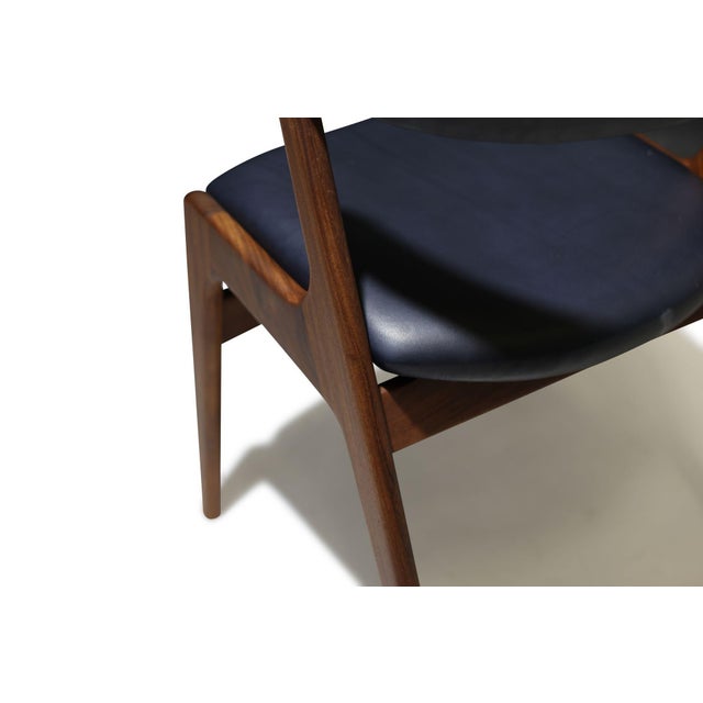 Six Mid 20th Century Curved Back Dining Chairs in Navy Leather For Sale - Image 16 of 16