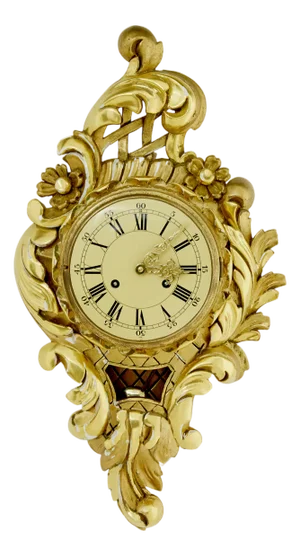 Mid-Century Swedish Rococo Revival Carved Gilt Wall Clock, 1950s