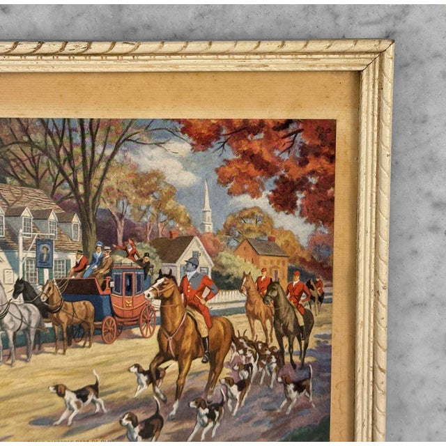 1930s Vintage English Traditional Foxhunt Equestrian Lithograph Framed Art For Sale - Image 5 of 10