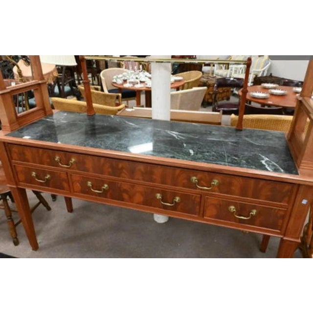 Mid-Century Modern 1970s Vintage Mahogany Server in 2 Parts With 4 Bronze Gongs With Light Rail For Sale - Image 3 of 7