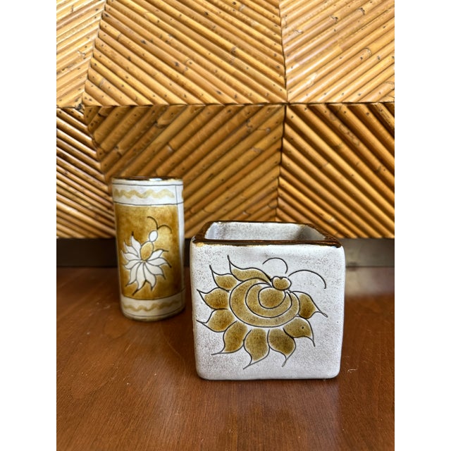 Vintage French Alain Maunier Vallauris Signed Mid-Century Ceramic Square Vase /Vessel For Sale - Image 9 of 13