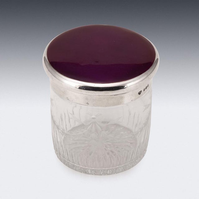 Antique English Silver and Etched Crystal Jar from G&S Co., London, 1919 For Sale - Image 4 of 13