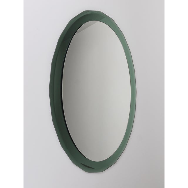 Mid-Century Oval Green and Grey Scalloped Wall Mirror from Cristal Arte, Italy, 1960s For Sale - Image 4 of 15