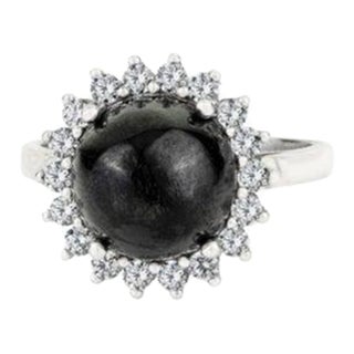 Vintage Inspired Natural Black Star & Zircon Halo Cocktail Ring Size 6.5 For Sale