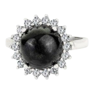 Vintage Inspired Natural Black Star & Zircon Halo Cocktail Ring Size 6.5