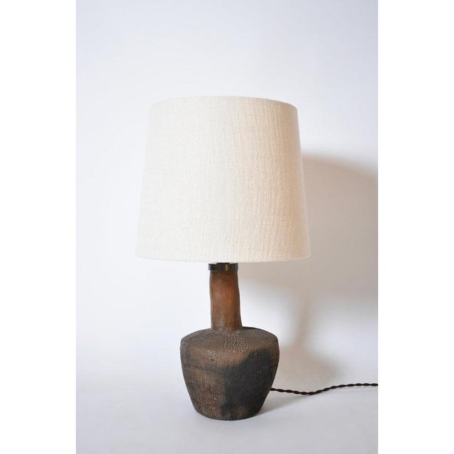 1970s African Brown Ceramic Lamp with Geometric Pattern, 1970s For Sale - Image 5 of 5