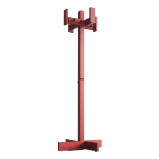 Vintage Red Stained Pine Wood Coat Hanger, 1970s For Sale