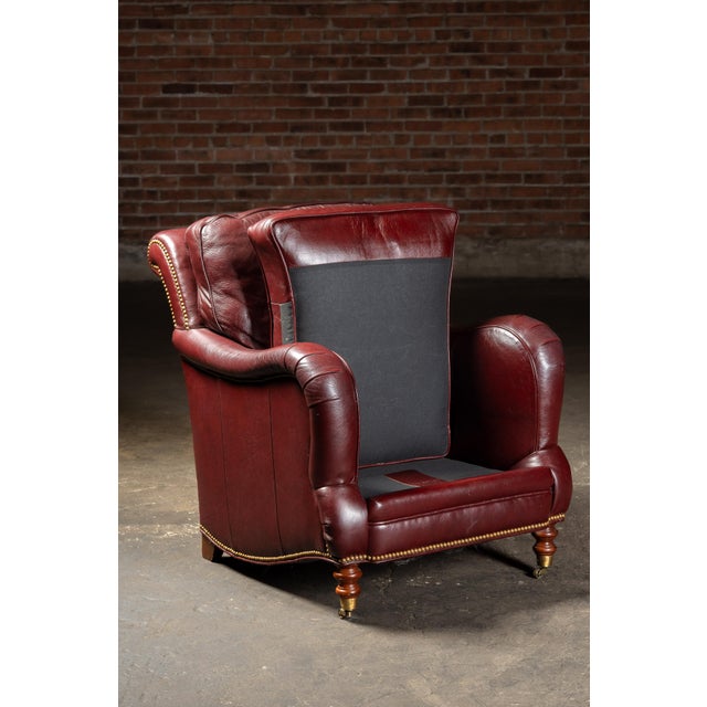 Late 20th Century Pair of Plush Leather Armchairs With Ottoman in Burgundy For Sale In Chicago - Image 6 of 18