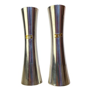 Vintage Japan Silverplate Hourglass Salt & Pepper Shakers, Mid-Century For Sale