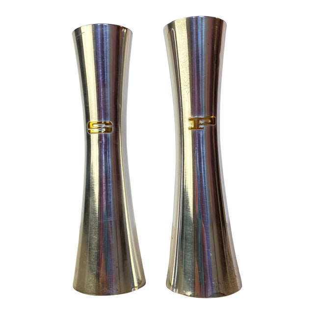 Vintage Japan Silverplate Hourglass Salt & Pepper Shakers, Mid-Century For Sale
