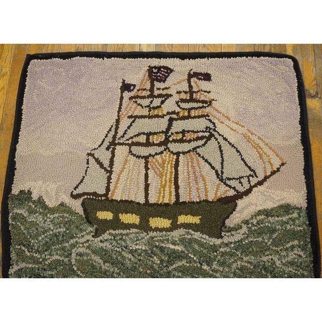 1940s Gray Nautical Antique American Hooked Rug 2'7" X 3'2" Handknotted Wool Carpet For Sale In New York - Image 6 of 9