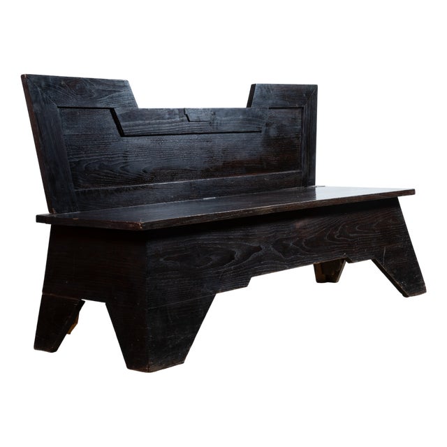 Italian Art Deco Sculptural Bench in Dark Burnished Wood, 1920 For Sale