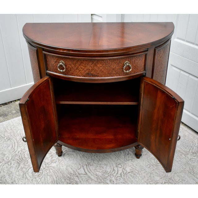 Wood Vintage Thomasville Inlaid Mahogany Tommy Bahama Style Demi Lune Cabinet For Sale - Image 7 of 11