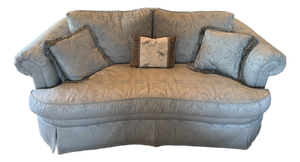 Ethan Allen Formal Damask Sofa – Pale Blue/Sage – Excellent Condition
