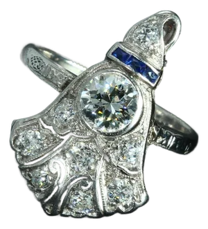 Vintage 14k White Gold Art Deco Ring With Diamond & Blue Sapphire - Size 3.25