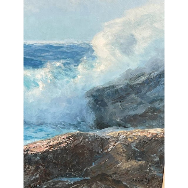 1950s Fred Pye Signed Rocky Seascape Painting, Maine; Oil on Canvas For Sale - Image 5 of 9