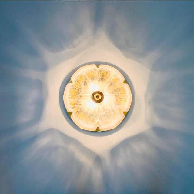 1970s Mid Century Modern Large Floral Glass & Brass Ceiling Light/Flush Mount From Limburg, Germany For Sale - Image 9 of 12