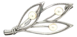 1990s Mikimoto Estate Akoya Pearl Brooch Pin Sterling Silver