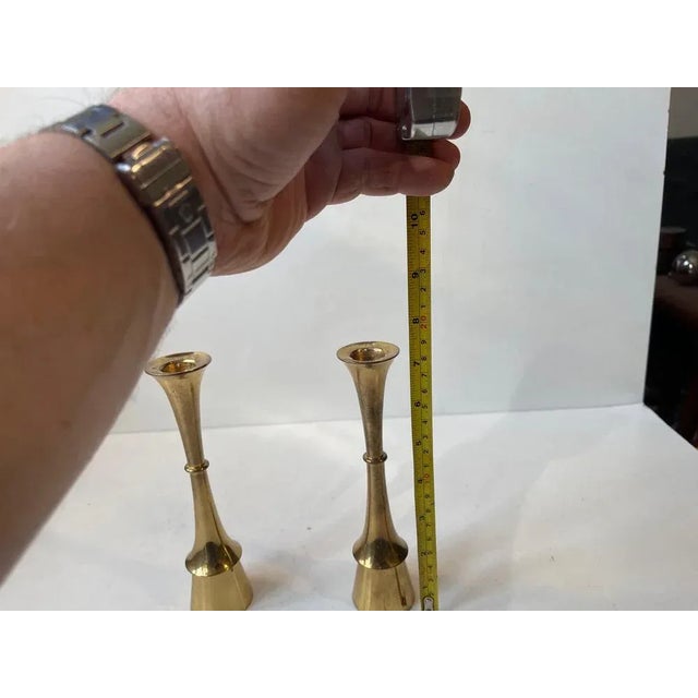 Mid-Century Scandinavian Candlesticks in Brass, 1960s, Set of 2 For Sale - Image 6 of 8