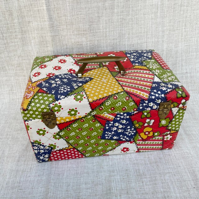 Red Vintage 1970s Faux Patchwork Sewing Box For Sale - Image 8 of 9