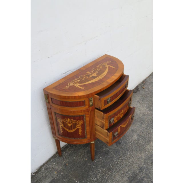Wood French Bombay Demilune Inlay Commode Small Dresser Large Nightstand 6063 For Sale - Image 7 of 16