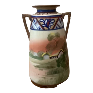 Early 20th Century Japanese Handmade Hand-Painting Porcelain Nippon Vase Motifs “Sunset"