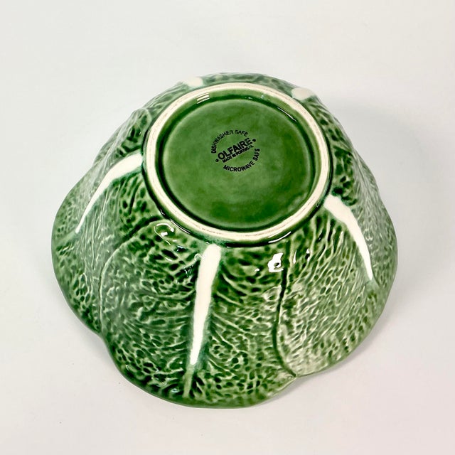 1980s Vintage Majolica Hollywood Regency Arts & Crafts Deep Cabbage Serving Bowl For Sale - Image 13 of 14
