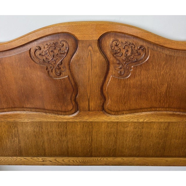 Vintage French Louis XVI Oak Double Bed Frame with Carved Headboard For Sale - Image 9 of 13