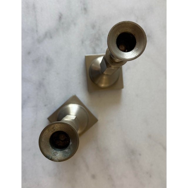 Silver Pair of Vintage Silver Tone Solid Brass Candlesticks For Sale - Image 8 of 10