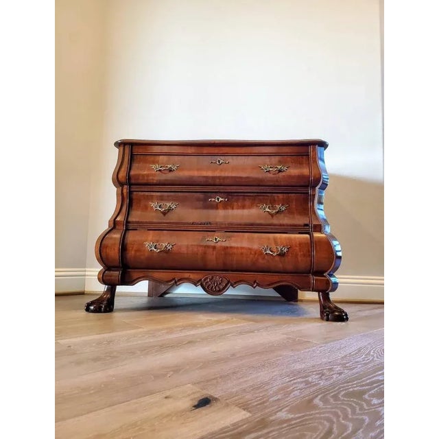 Antique Dutch Mahogany Walnut Burl Bombe Chest of Drawers Commode For Sale - Image 11 of 11