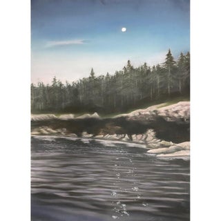 1986 "Maine Moonlit Landscape" Pastel Drawing by S. Frazier For Sale