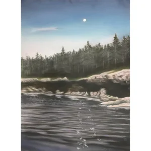 1986 "Maine Moonlit Landscape" Pastel Drawing by S. Frazier