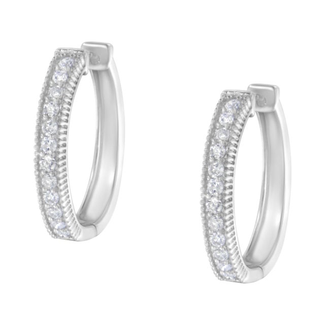 Contemporary 10KT White Gold Diamond Hoop Earring (1.00 cttw, H-I Color, I1-I2 Clarity) For Sale - Image 3 of 5