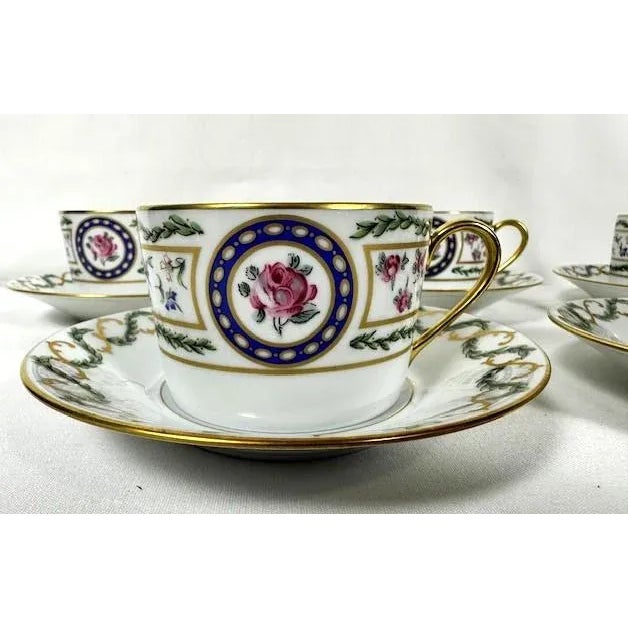 This Set of Five Flat Cups/Saucers Sets of the Haviland "Louveciennes" Limoges Pattern measure: Cup is 2.25" H x 3.25" in...