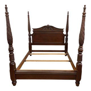 California King Size Bernhardt Espresso Four Poster Bed Frame For Sale
