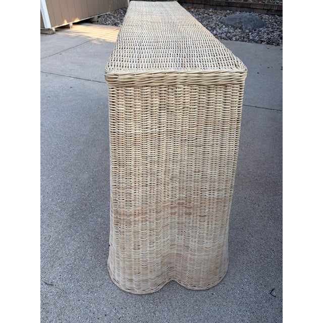 Wicker Rattan Scalloped Console Table in the Palm Beach Style For Sale - Image 11 of 12