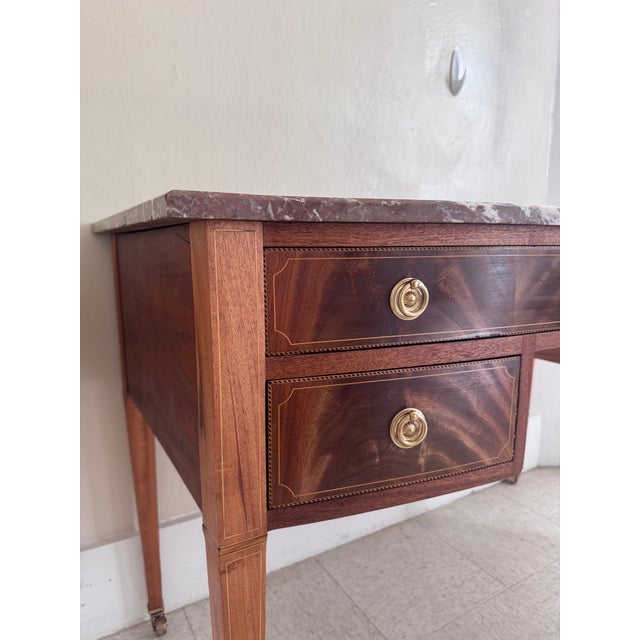 Late 19th Century Inlaid Mahogany Marble Top Dressing Table/Desk For Sale In Sacramento - Image 6 of 18
