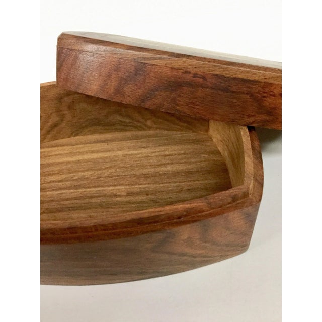 1950s Mid-Century Modern Hand Carved Wood & Brass Inlay Box For Sale - Image 10 of 13