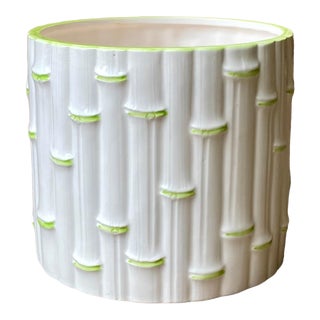 Vintage Ceramic Faux Bamboo Cachepot For Sale