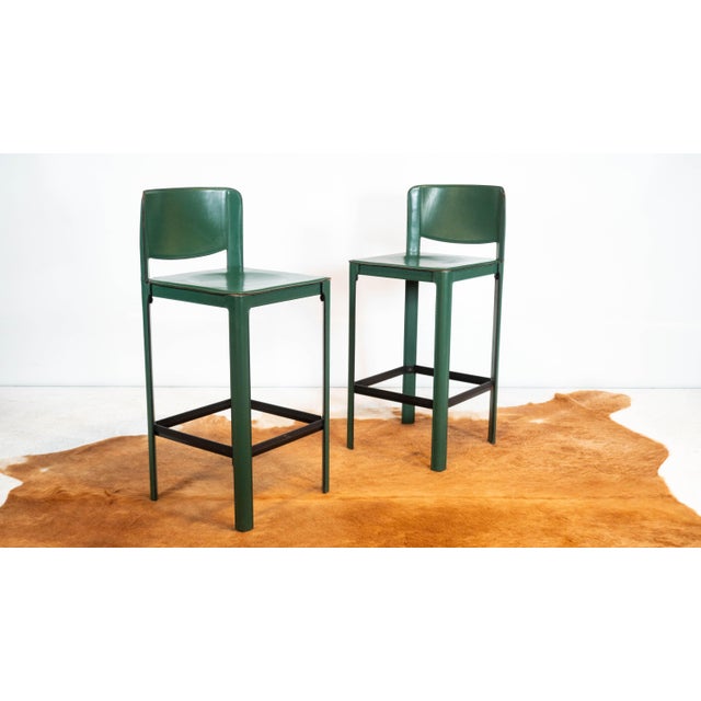 Vintage Matteo Grassi 'Sistina' counter stools designed by Tito Agnoli, circa 1980s. Masterful architectural...