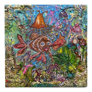 Large Textured Mixed Media Painting by Serg Graff – "Magic Fish" – Coa Included For Sale